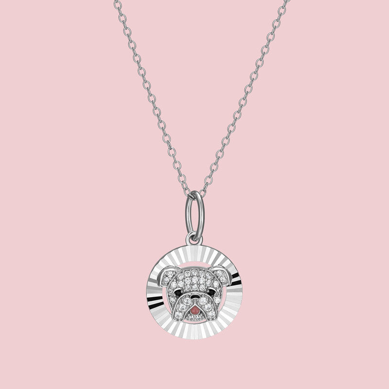 English Bulldog Halo Sterling Silver Pendant Necklace