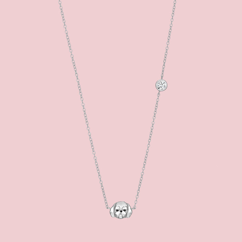 Shih Tzu Sterling Silver Station Necklace