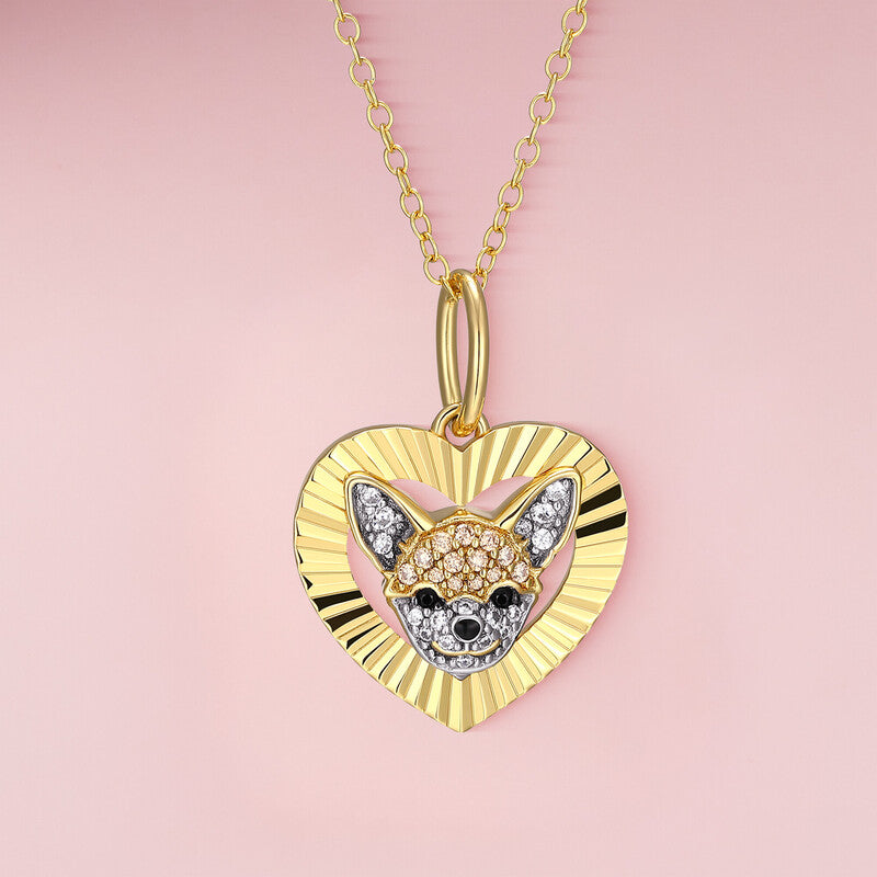 Chihuahua Halo Sterling Silver Pendant Necklace