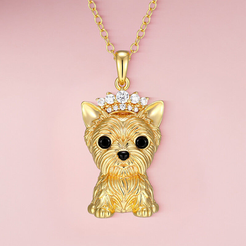 Princess Yorkshire Terrier Sterling Silver Pendant Necklace