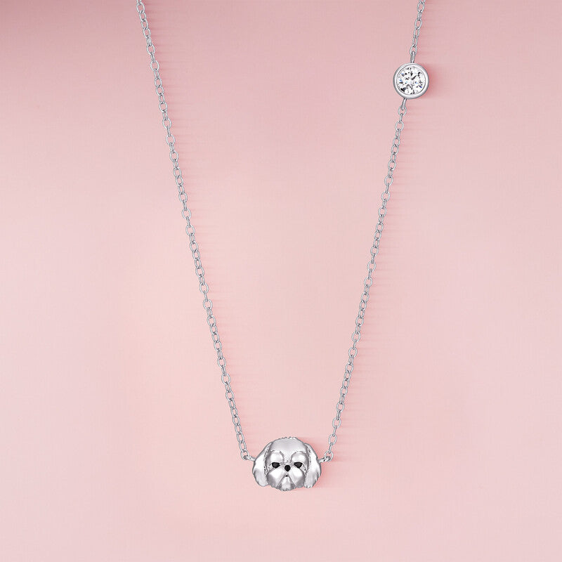 Shih Tzu Sterling Silver Station Necklace