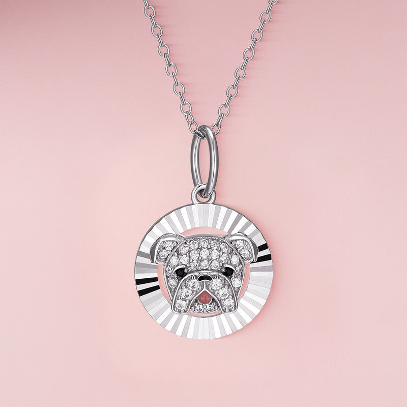 English Bulldog Halo Sterling Silver Pendant Necklace