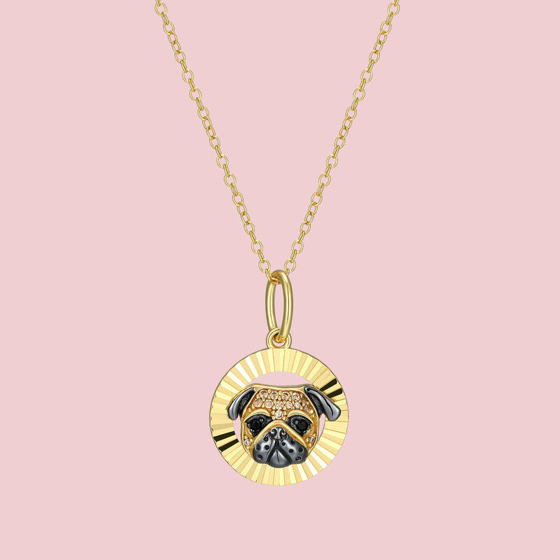 Pug Halo Sterling Silver Pendant Necklace
