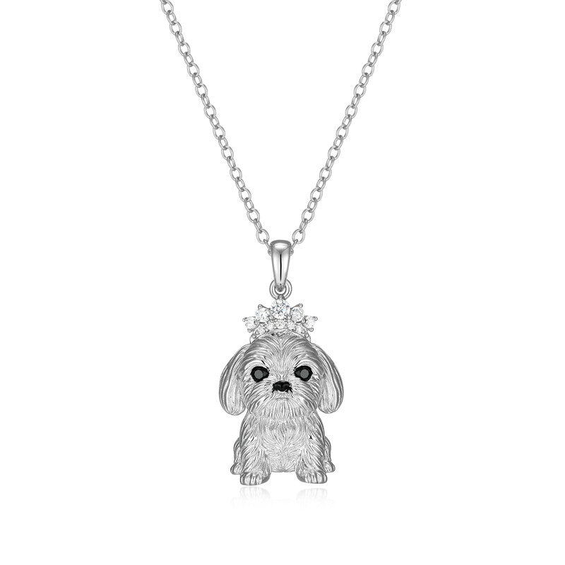 Princess Shihtzu Sterling Silver Pendant Necklace