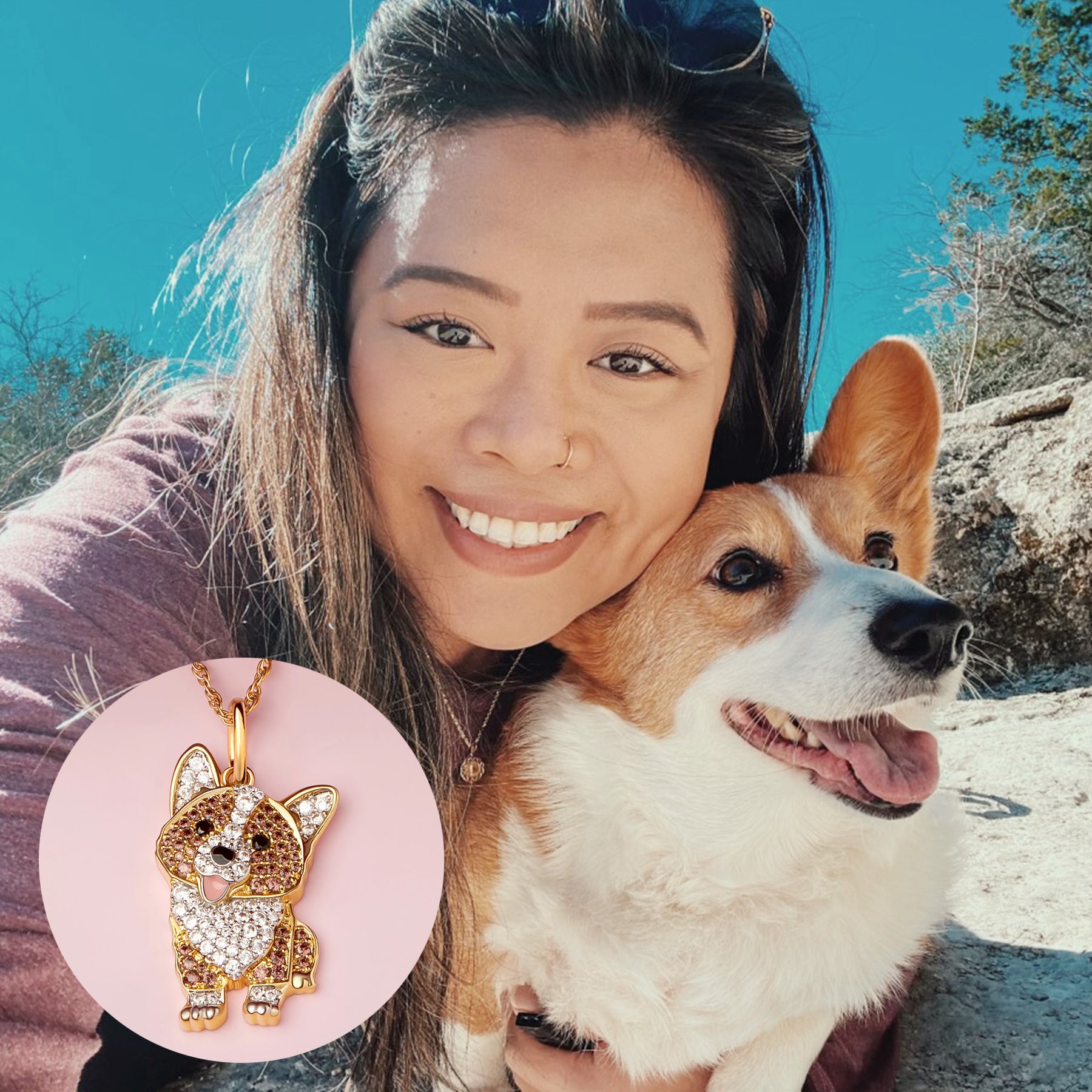 Gold corgi necklace sale