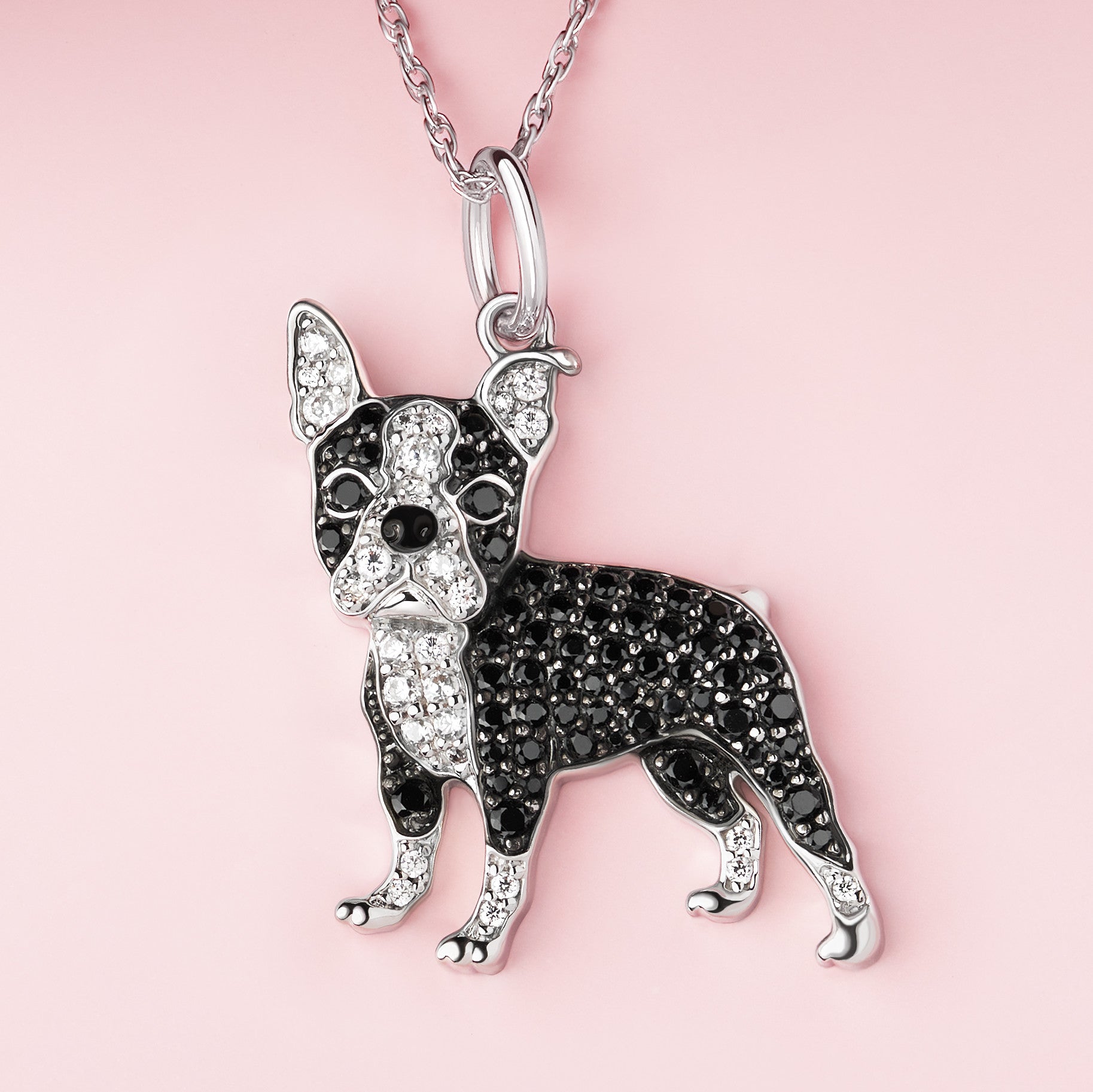 Boston Terrier Sterling Silver Pendant Necklace