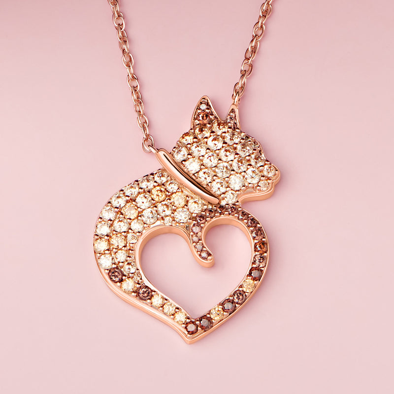 Cat necklace featuring rose gold-plated sterling silver cat hanging onto a  chain – Jewelry by Glassando