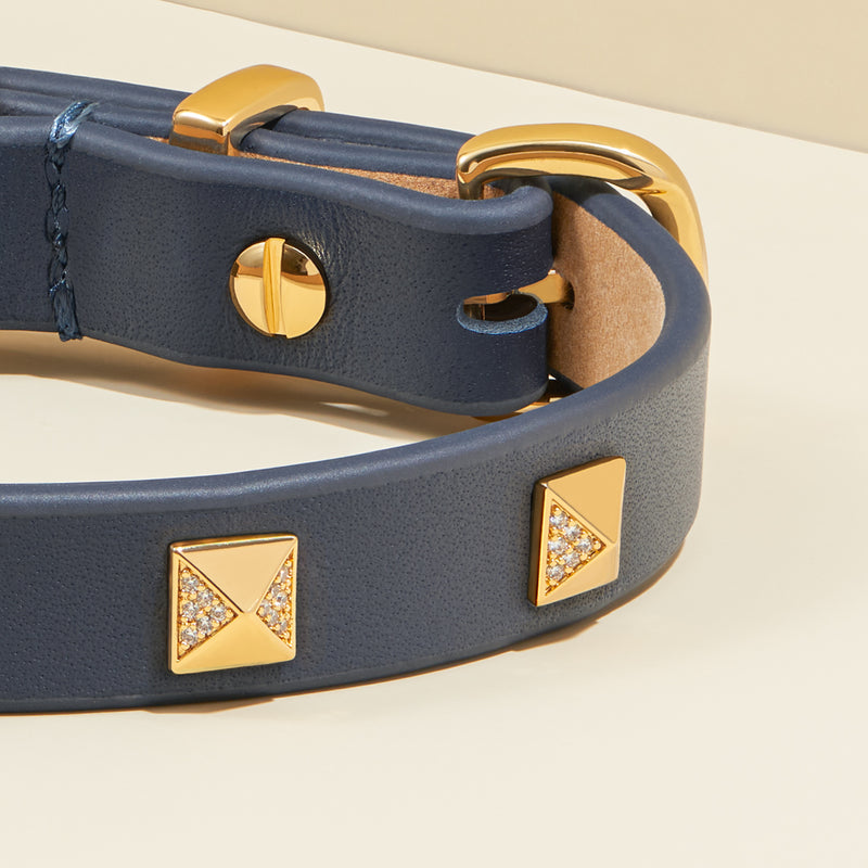 Pyramid Studded Dog Collar - Black/Navy/White