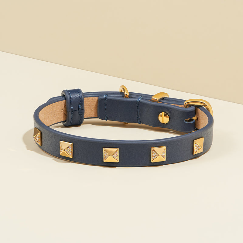 Pyramid Studded Dog Collar - Black/Navy/White