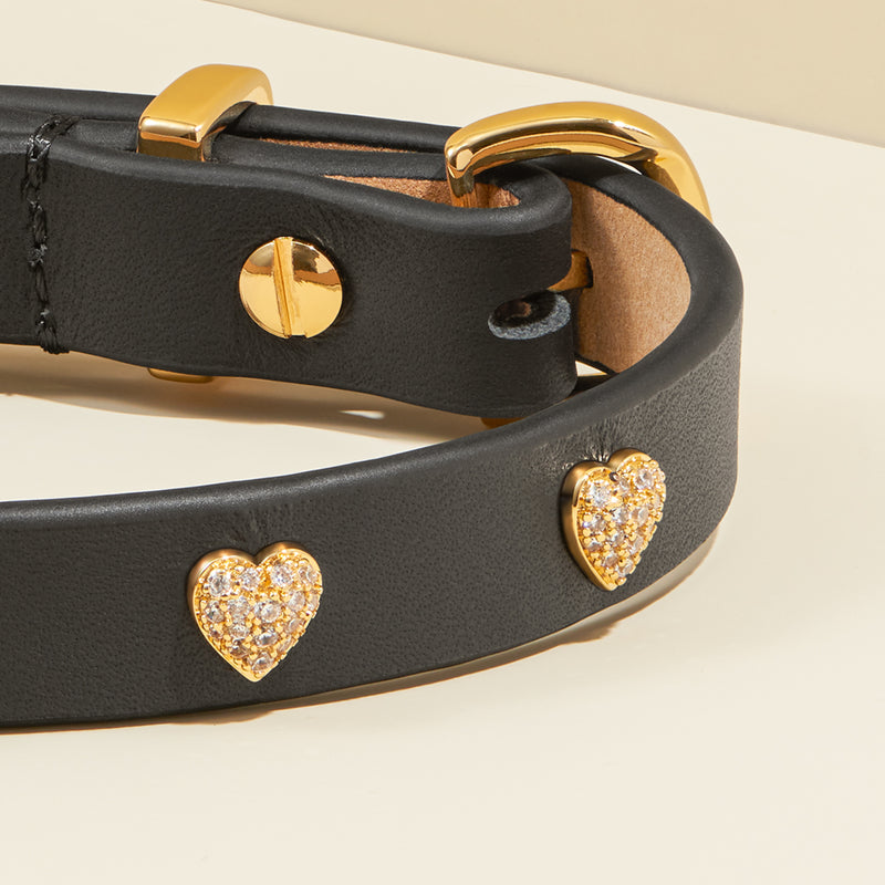 Heart Studded Dog Collar - Black/Navy/White