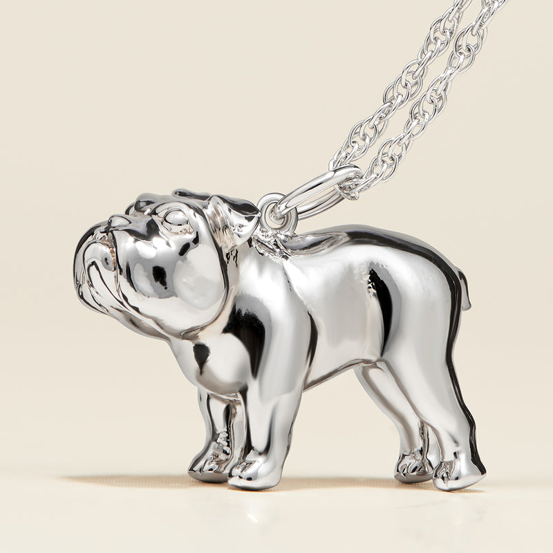 English Bulldog Sterling Silver Pendant Necklace